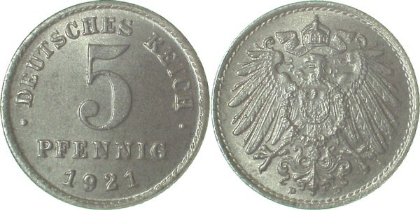 29721D~1.2 5 Pfennig  1921D prfr. J 297  