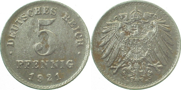 29721D~1.5 5 Pfennig  1921D vz/prfr. J 297  