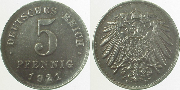 29721D~2.0 5 Pfennig  1921D vz J 297  