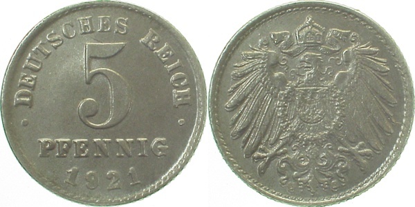29721G~1.1V 5 Pfennig  1921G Rückseite 2x gepr. J 297  