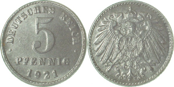 29721G~1.2 5 Pfennig  1921G prfr. J 297  