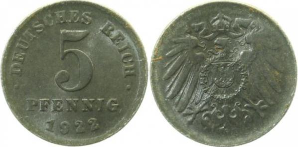 29722-~1.2b 5 Pfennig  1922 o.Mzz. prfr. min. Korrosion l !! J 297  