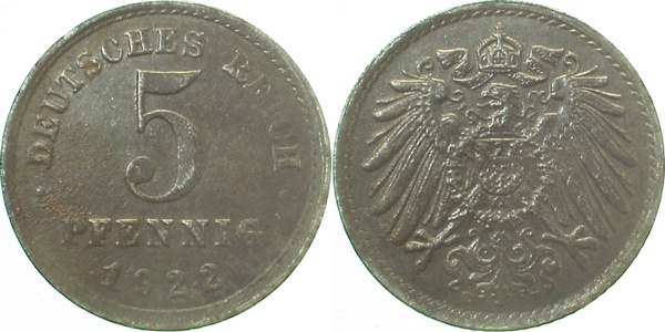 29722E~2.5 5 Pfennig  1922E ss/vz J 297  