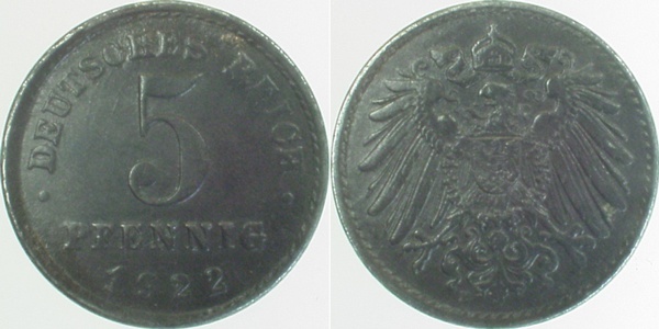 29722E~2.0 5 Pfennig  1922E vz J 297  