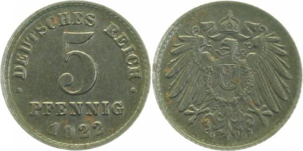 29722G~1.1 5 Pfennig  1922G prfr/st !! J 297  