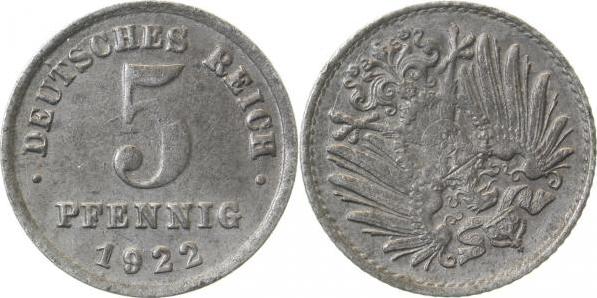 29722G~2.0-S 5 Pfennig  1922G vz mit S160 !!! selten !! J 297  