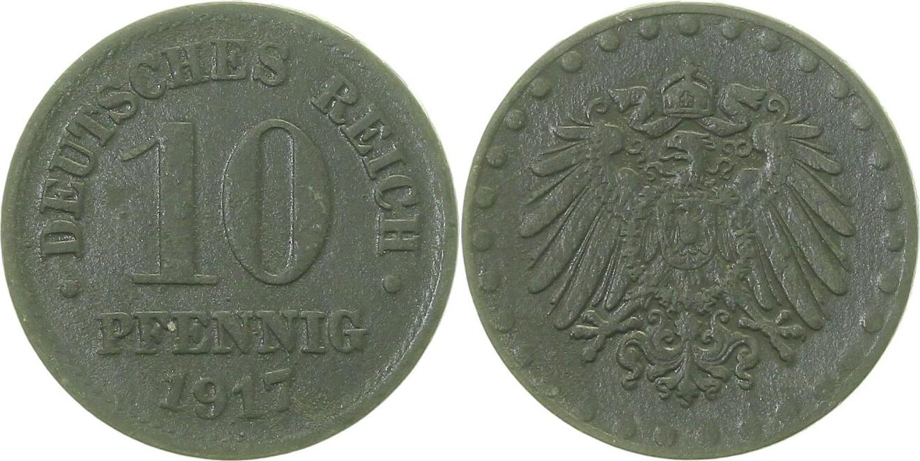 29817-~2.8 10 Pfennig  1917 ohne Mzz zink ss+ J 298  