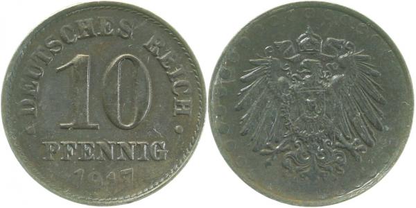 29817D~2.0 10 Pfennig  1917D vz schw.Prägung!! J 298  