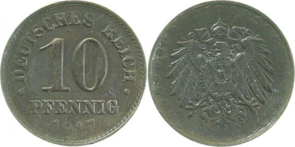 29817D~2.0 10 Pfennig  1917D vz schw.Prägung!! J 298  