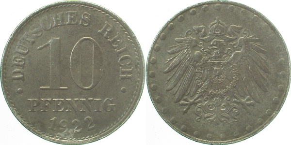 29822E~1.8 10 Pfennig  1922E vz+ J 298  