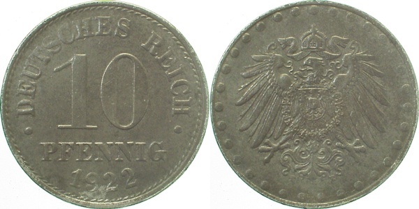 29822E~1.8 10 Pfennig  1922E vz+ J 298  