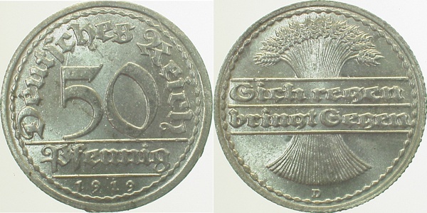 30119D~1.5 50 Pfennig  1919D vz/stgl. J 301  
