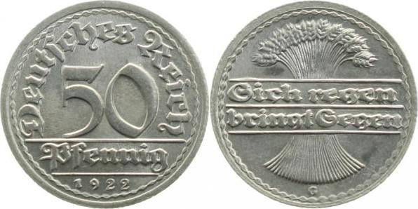 30122G~1.1 50 Pfennig  1922G prfr/stgl J 301  