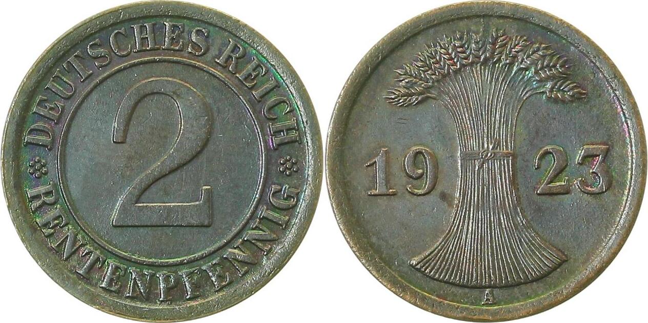 30723A~1.0-PAT 2 Pfennig  1923A stgl, schöne Patina J 307  