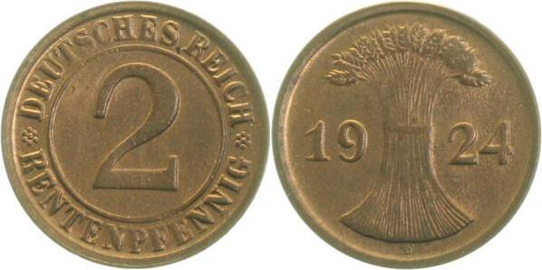 30724D~1.1 2 Pfennig  1924D prfr/stgl J 307  