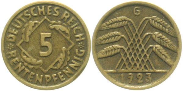 30823G~2.5 5 Pfennig  1923G ss/vz J 308  
