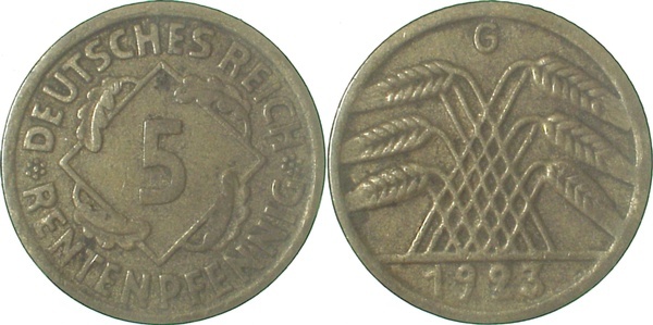 30823G~3.0 5 Pfennig  1923G ss J 308  