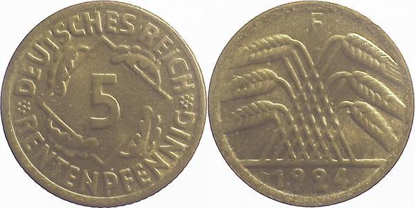 30824F~0.95 5 Pfennig  1924F prfr.fein!! J 308  