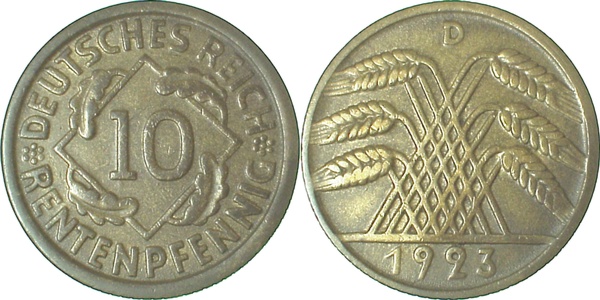 30923D~3.0 10 Pfennig  1923D ss J 309  