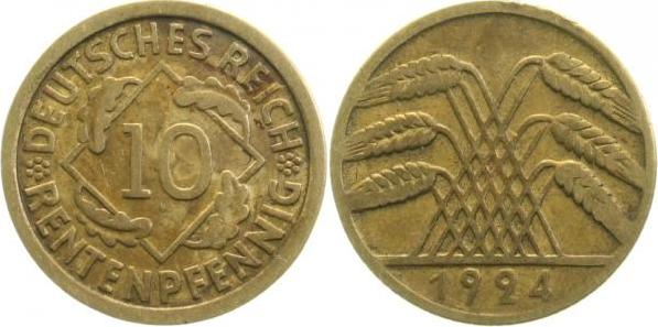 30924-~3.0P 10 Pfennig  1924 ohne erhabenes Mzz. geprägt J 309  