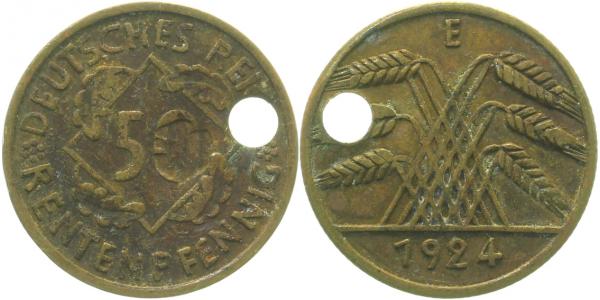 310---~3.0-FF 50 Pfennig  1924E Fälschung entwertet !! J 310  