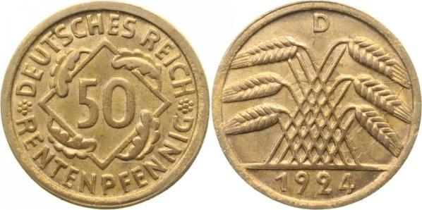 31024D~1.2b 50 Pfennig  1924D prfr!! starke Lichtenrader Prägung !! J 310  