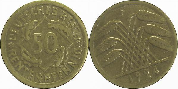 31024F~2.5s 50 Pfennig  1924F ss/vz ca. S340!! J 310  