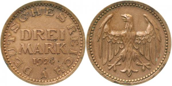 31224A~3.0-FF 3 Reichsmark  24A zeitgenöss. Fälschung inkl. M&P 4/2000 J 312  