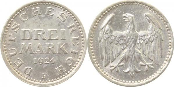 31224F~1.8 3 Reichsmark  1924F vz+ J 312  