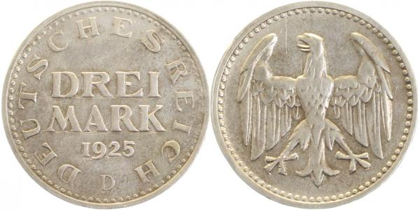 31225D~3.0b 3 Reichsmark  1925D Kursmünze leichte Kratzer J 312  