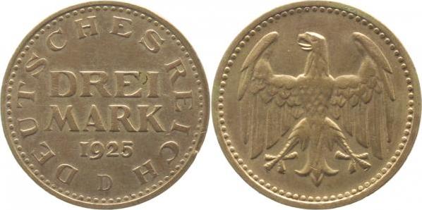 31225D~2.2-GG 3 Reichsmark  1925D Kursmünze f. vz J 312  