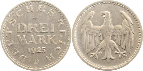 31225D~2.5 3 Reichsmark  1925D Kursmünze ss/vz J 312  