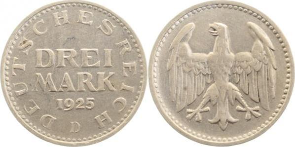 31225D~2.5 3 Reichsmark  1925D Kursmünze ss/vz J 312  