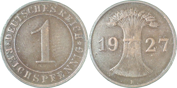 31327F~2.5 1 Pfennig  1927F ss/vz J 313  