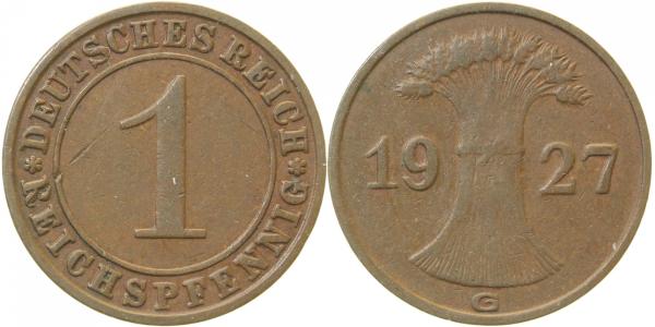 31327G~2.5 1 Pfennig  1927G ss/vz J 313  
