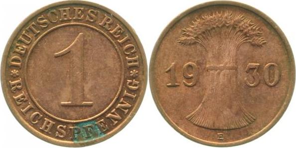 31330E~2.0b 1 Pfennig  1930E vz min. Korr.Fleck J 313  