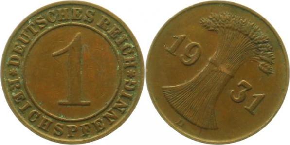 31331D~2.5-S 1 Pfennig  1931D ss/vz Stempeldrehung S45  1. mir bekannte Stück J 313  