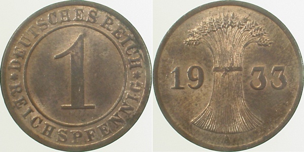 31333A~1.2 1 Pfennig  1933A prfr J 313  