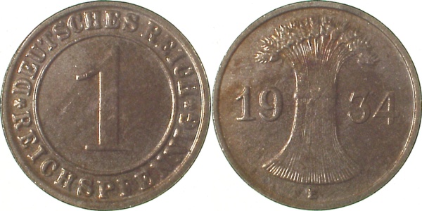 31334E~2.0 1 Pfennig  1934E vz J 313  
