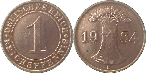 31334E~2.5 1 Pfennig  1934E ss/vz J 313  