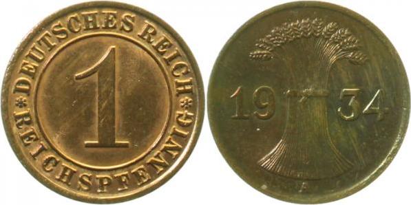 31334A~1.1a 1 Pfennig  1934A prfr/stgl EA !!! J 313  