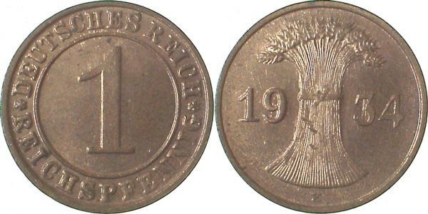 31334E~1.1 1 Pfennig  1934E st/prfr J 313  