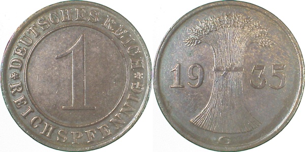 31335G~2.0 1 Pfennig  1935G vz J 313  