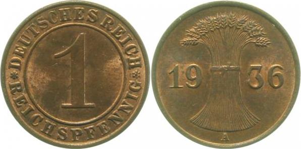 31336A~1.1 1 Pfennig  1936A prfr/st J 313  