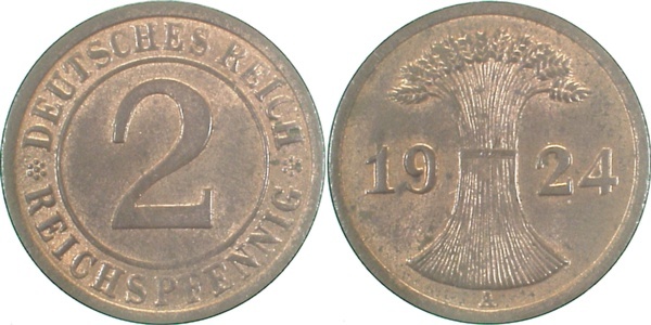 31424A~1.2b 2 Pfennig  1924A prfr.fleckig J 314  