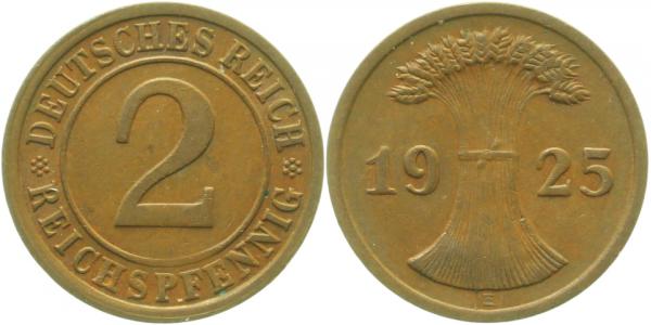 31425E~1.5b 2 Pfennig  1925E f. prfr Rückseite doppelt !! J 314  