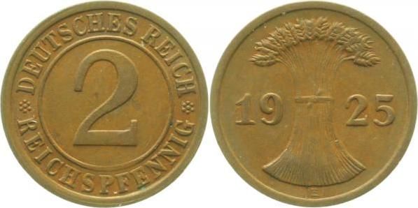 31425E~1.5b 2 Pfennig  1925E f. prfr Rückseite doppelt !! J 314  