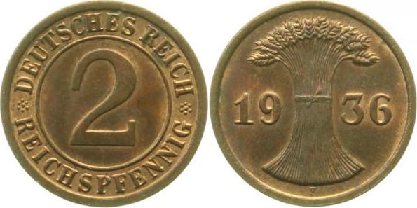 31436F~1.2 2 Pfennig  1936F prfr J 314  