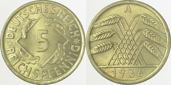 31636A~1.0 5 Pfennig  1936A stgl J 316  