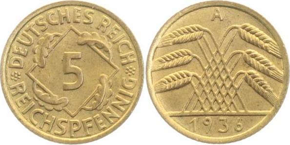 31636A~1.1 5 Pfennig  1936A prfr/st J 316  